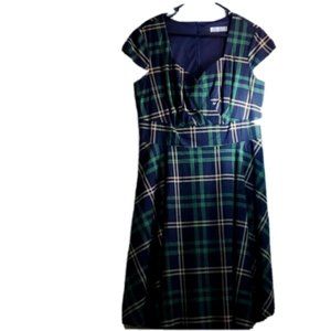 NWOT Hanpceirs Plaid Dress Retro Womens Tea Length Short Sleeve Dress Zipper 2XL
